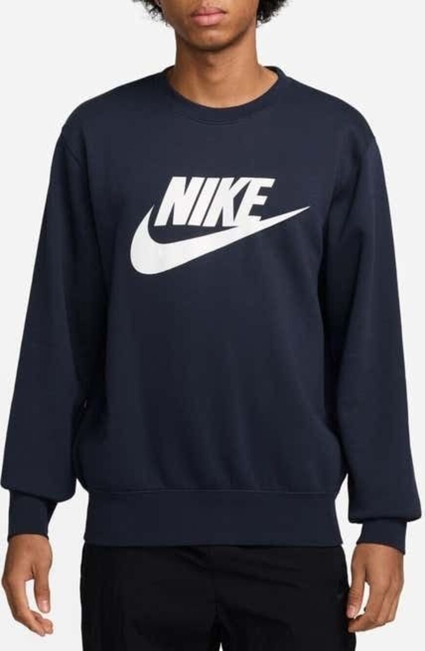 Nike Club Fleece Crewneck Pullover Sweatshirt Mens Large Navy Obsidian Logo